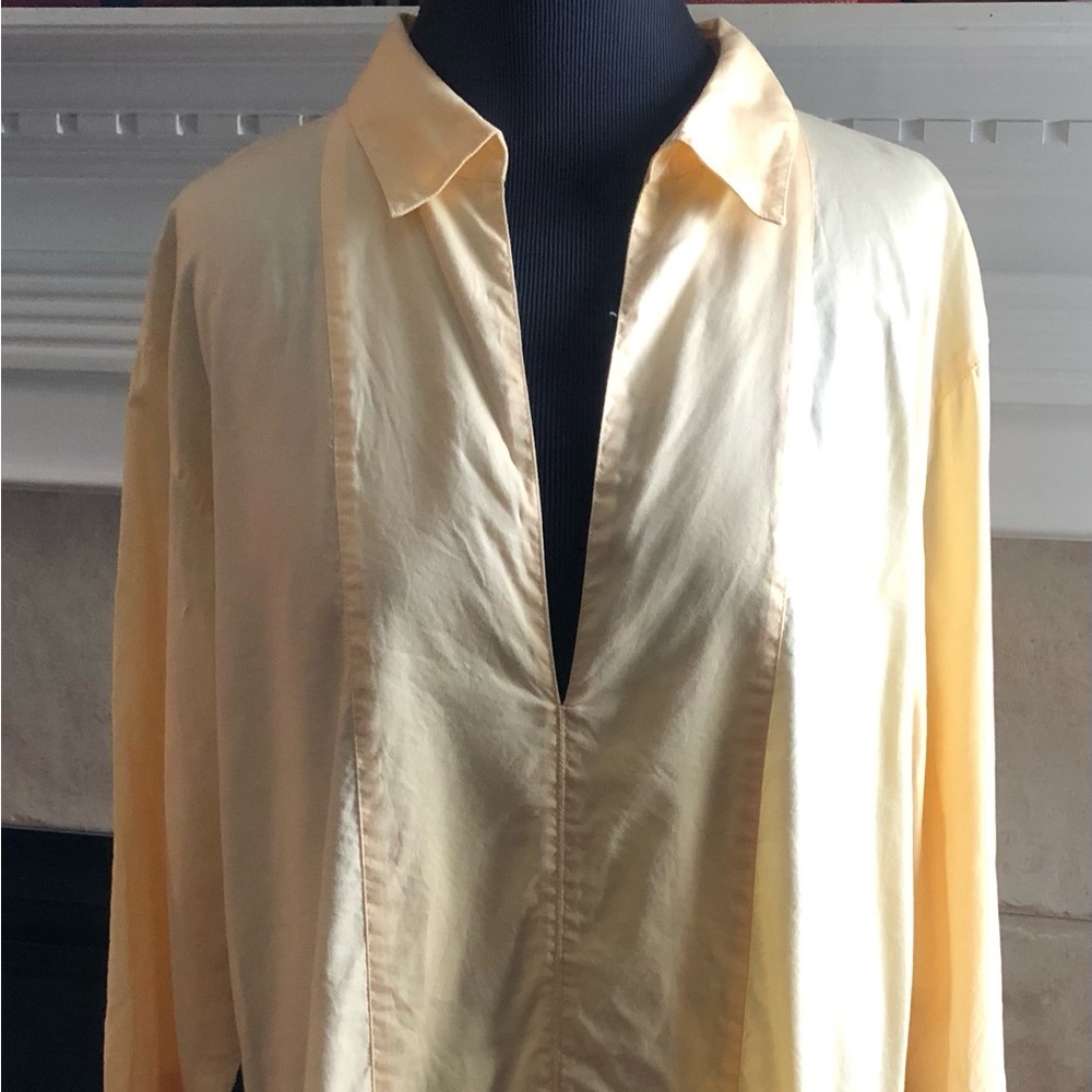 J.Jill Top Shirt Size Medium Kaftan Style Collared V-Neck 3/4 Sleeve Yellow = H